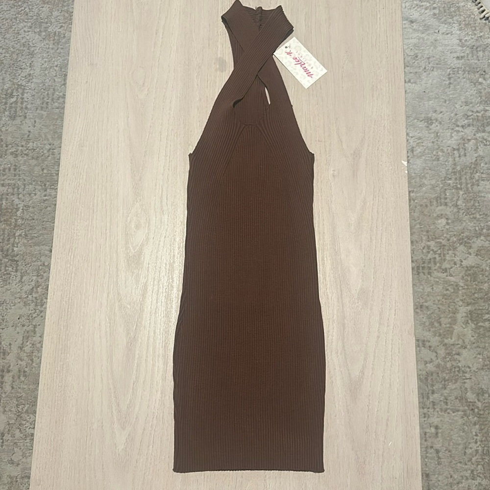 Brown knit mini dress